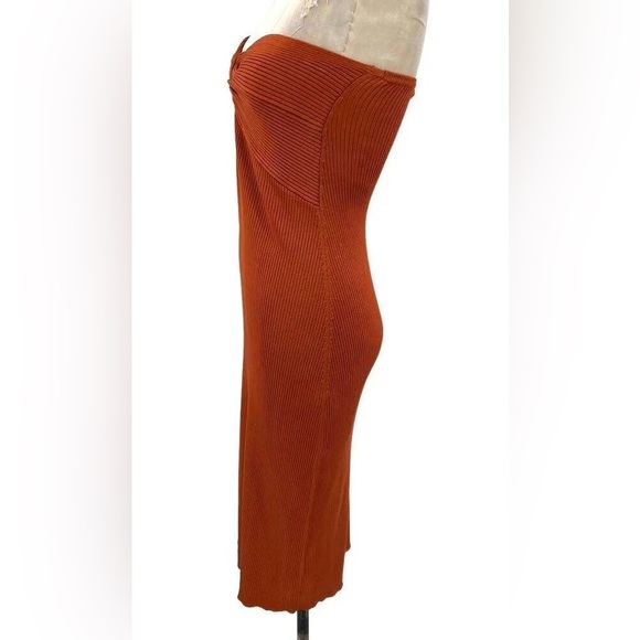 Cult Gaia Rust Orange Strapless Knit Twist Front Midi Dress Side Slit - Picture 4 of 8